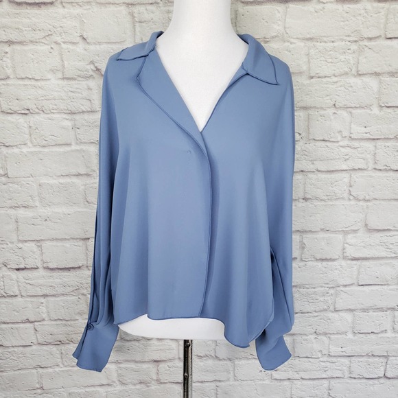 Aritzia Tops - Aritzia Babaton Martin Blouse in Smokey Blue Dolman Sleeve V-neck Boxy Sz Lg NWT